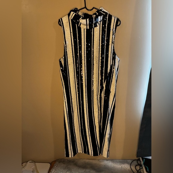 Halpern $1825 NEW Stripe Sequin Mini Dress Size 40 US 10 Luxury Silk Lined Mob - Picture 3 of 11